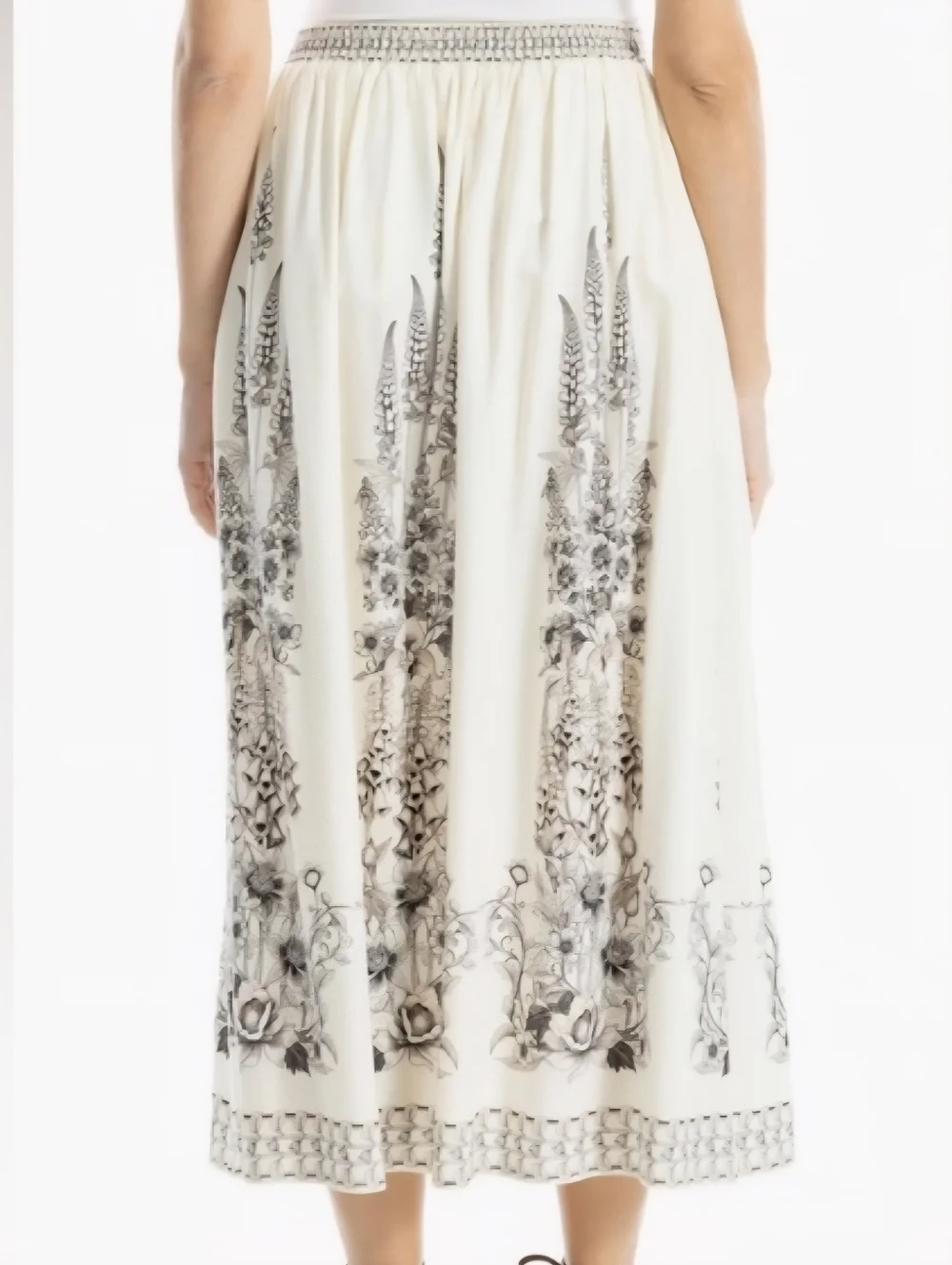 Max Studio Cream Maxi Skirt w/Black Floral Border New Boho Business Casual Large - Picture 2 of 6